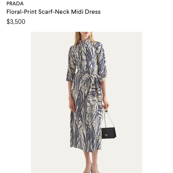 PRADA**Floral Print Scarf Neck Midi Dress***I 38; US 4***$3500 CURRENT!!!!!!!! - Picture 2 of 12